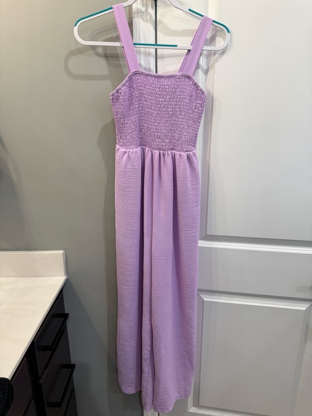 Lavender Smocked Wide-Leg Jumpsuit